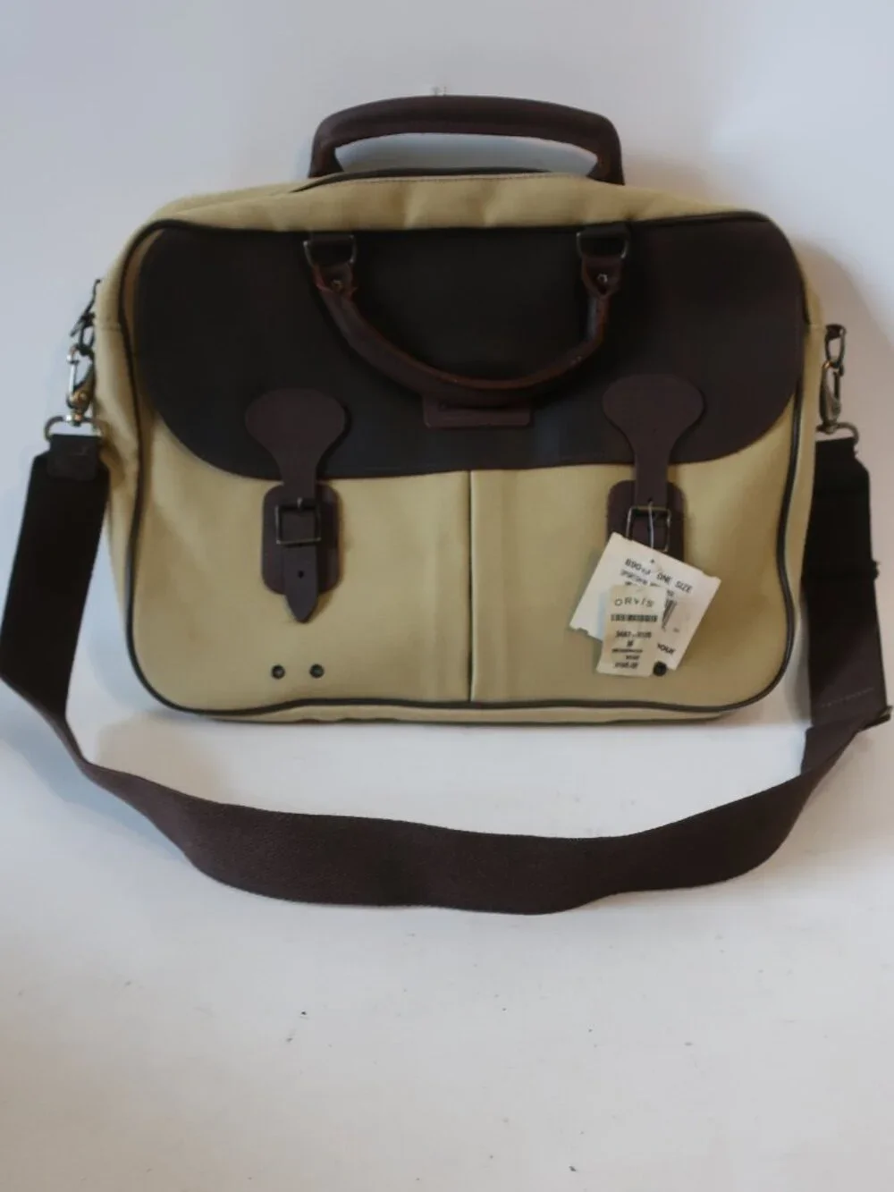 NWT Men Barbour Beige Brown Canvas Leather Laptop Sportswear Briefcase Bag